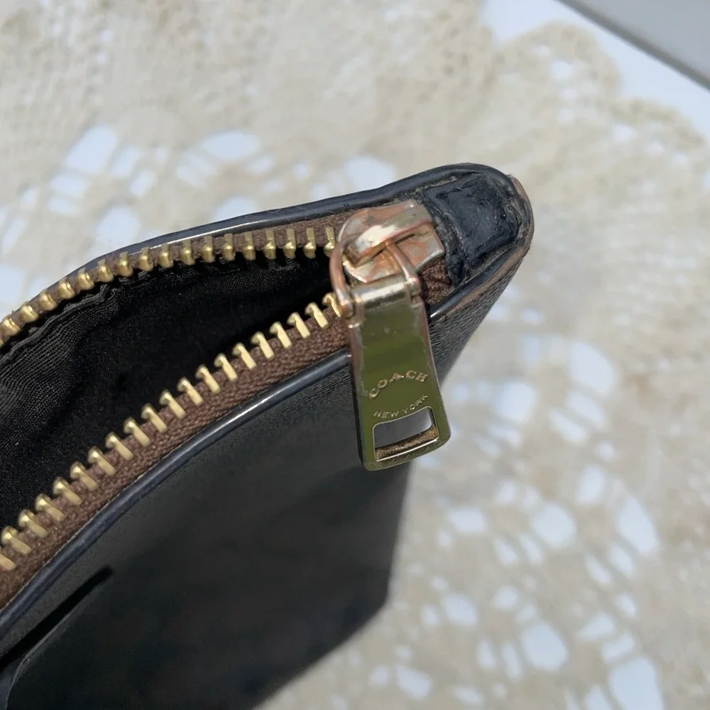 Coach Signature Top Zip Tote Bag 4455 Walnut / Black  READ DETAILS!!! Broken Zip